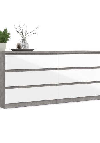 TVILUM Naia Doppelkommode, m. 6 Schubladen - grau/weiße Folie und Kunststoff