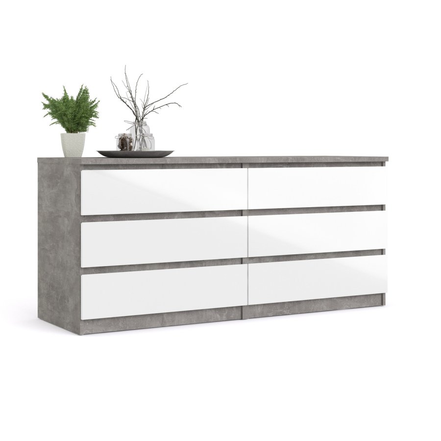 TVILUM Naia Doppelkommode, m. 6 Schubladen - grau/weiße Folie und Kunststoff