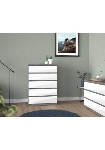 TVILUM Naia Doppelkommode, m. 6 Schubladen - grau/weiße Folie und Kunststoff