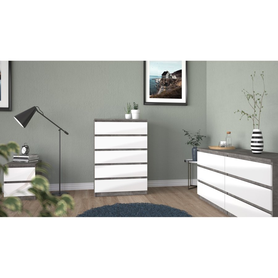 TVILUM Naia Doppelkommode, m. 6 Schubladen - grau/weiße Folie und Kunststoff