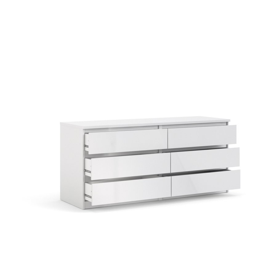 TVILUM Naia Kommode - weiß Hochglanz Holz, m. 6 Schubladen
