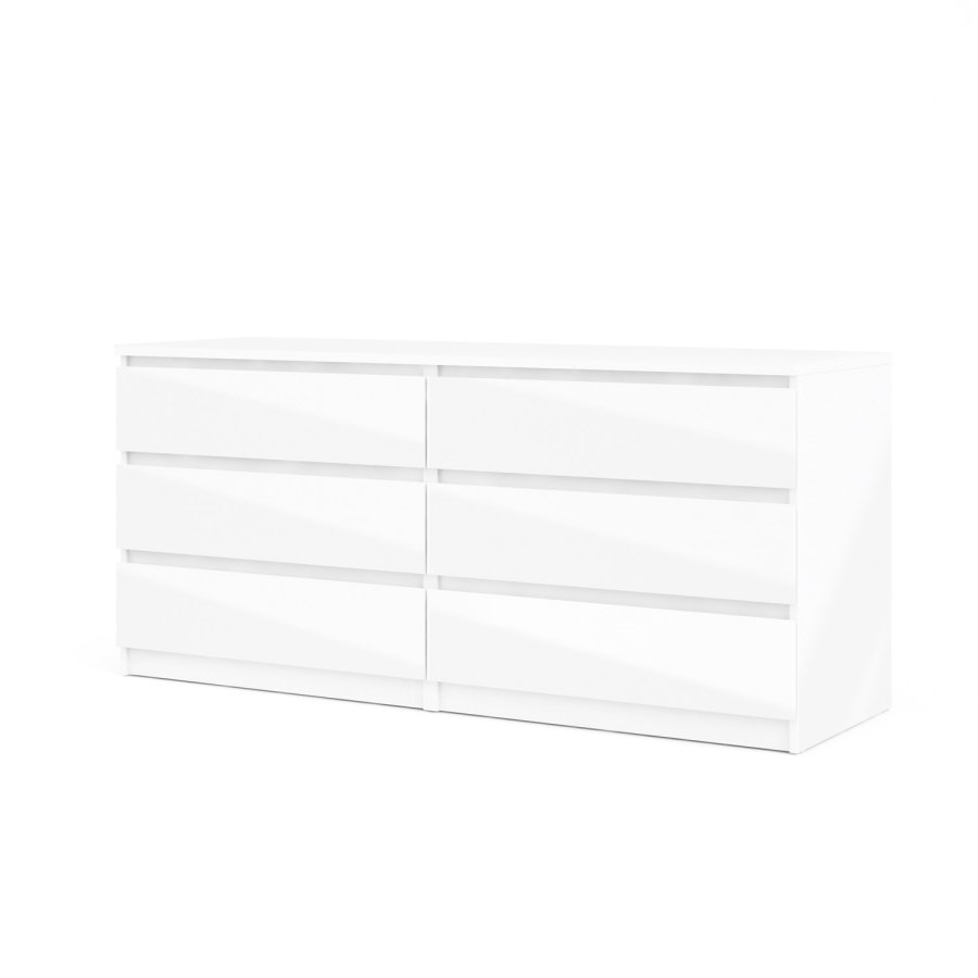 TVILUM Naia Kommode - weiß Hochglanz Holz, m. 6 Schubladen