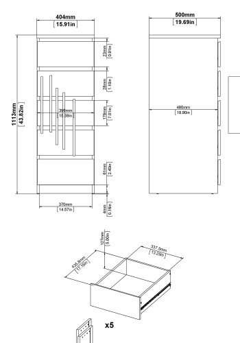 TWILUM Naia kommode - hvit hyglans tre, m. 5 skuffer, smal 
