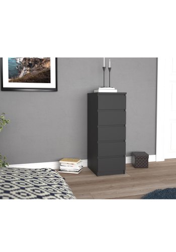 TVILUM Naia kommode, m. 5 skuffer - sort folie og plastik