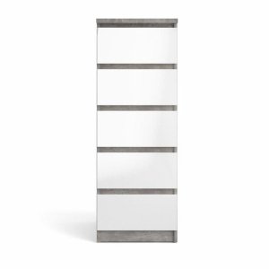 TVILUM Naia kommode, m. 5 skuffer - hvid/gr folie og plastik