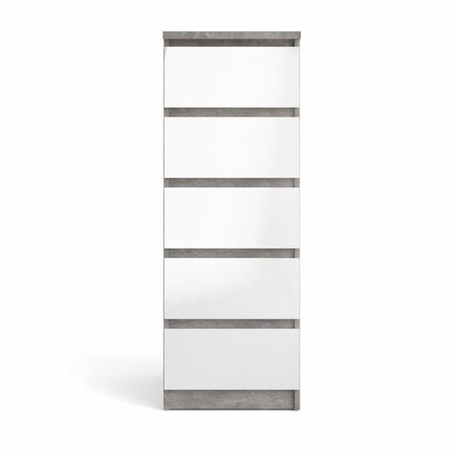 TVILUM Naia Kommode, m. 5 Schubladen - weiß/graue Folie und Kunststoff