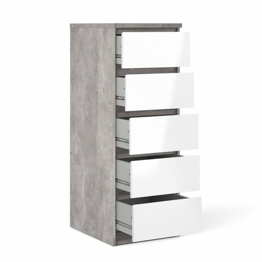 TVILUM Naia Kommode, m. 5 Schubladen - weiß/graue Folie und Kunststoff