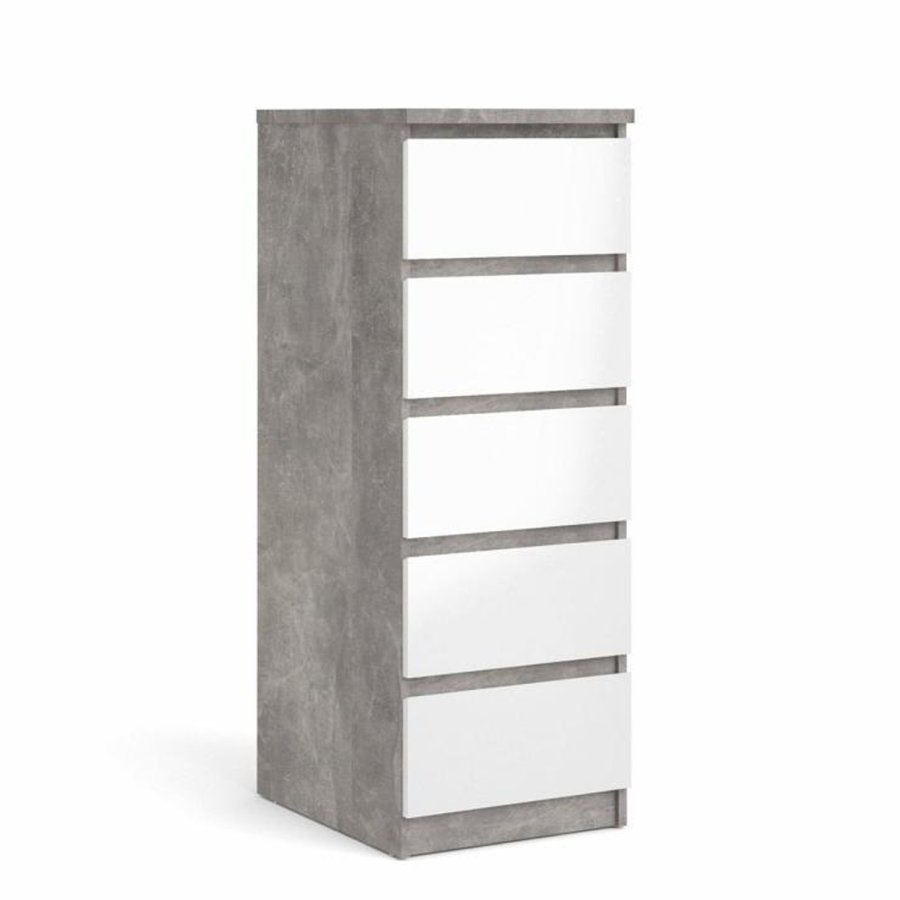 TVILUM Naia Kommode, m. 5 Schubladen - weiß/graue Folie und Kunststoff