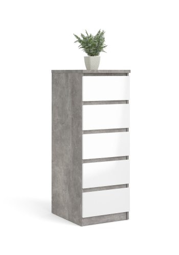 TVILUM Naia Kommode, m. 5 Schubladen - weiß/graue Folie und Kunststoff