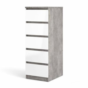 TWILUM Naia kommode, m. 5 skuffer - hvit/gr� folie og plast