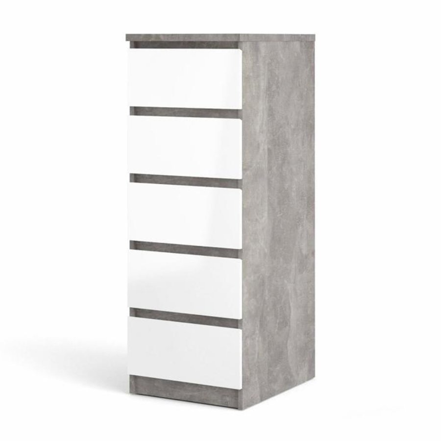 TVILUM Naia Kommode, m. 5 Schubladen - weiß/graue Folie und Kunststoff