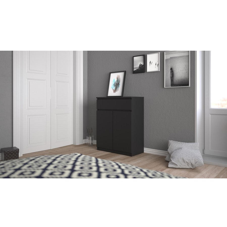 TVILUM Naia Sideboard, mit 2 Türen und 1 Schublade – schwarze Spanplatte (80,4x40)