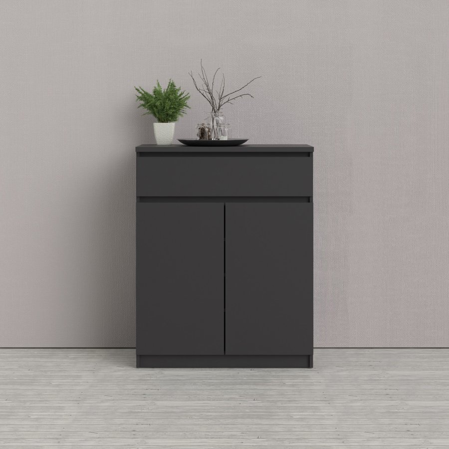 TVILUM Naia Sideboard, mit 2 Türen und 1 Schublade – schwarze Spanplatte (80,4x40)