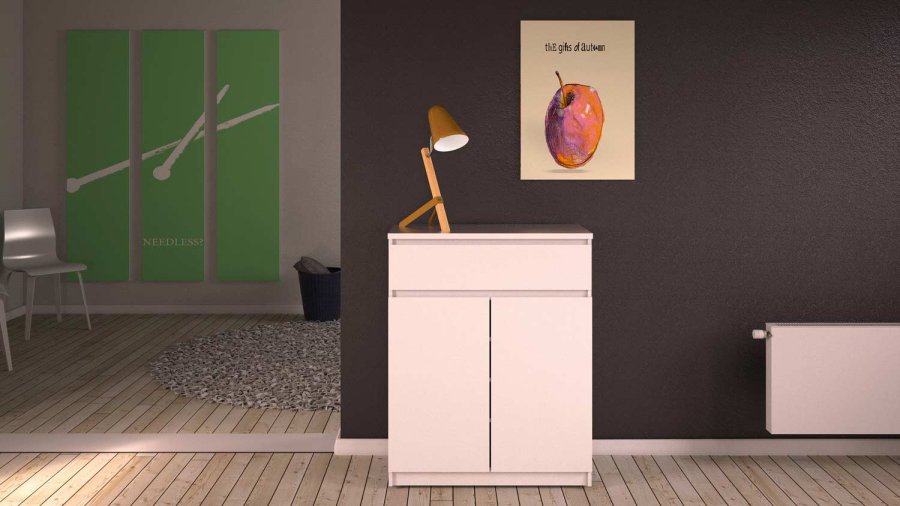 TVILUM Naia Sideboard - Holz wei Hochglanz, mit 2 Tren und 1 Schublade