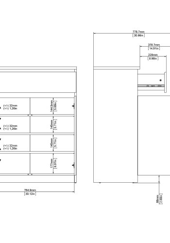 TVILUM Naia Sideboard - Holz wei Hochglanz, mit 2 Tren und 1 Schublade
