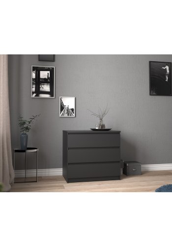 TVILUM Naia kommode, m. 3 skuffer - sort folie og plastik