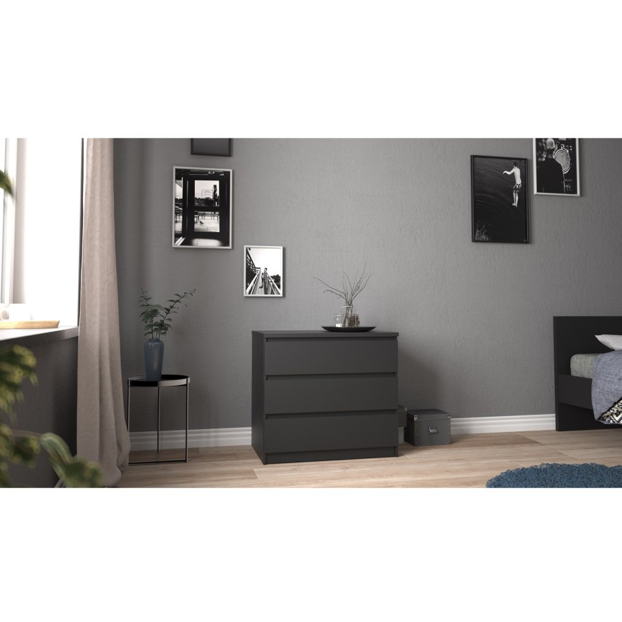 TVILUM Naia kommode, m. 3 skuffer - sort folie og plastik