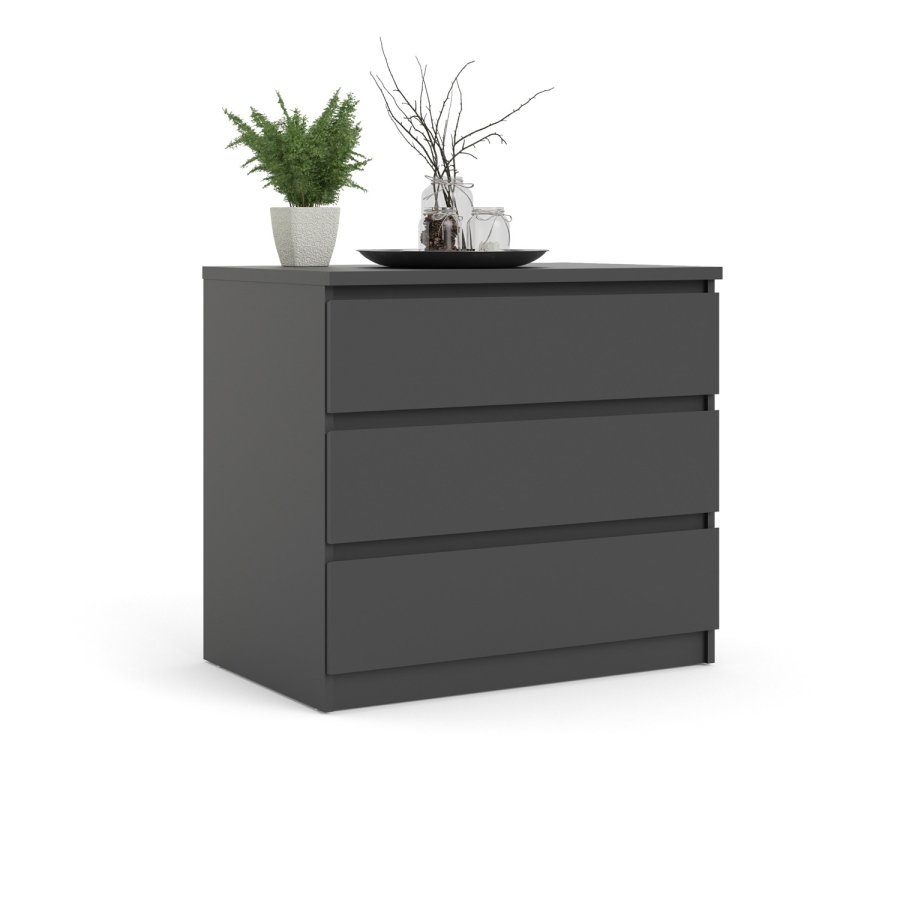 TVILUM Naia kommode, m. 3 skuffer - sort folie og plastik