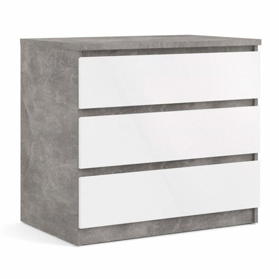 TVILUM Naia Kommode, m. 3 Schubladen - weiß/graue Folie und Kunststoff