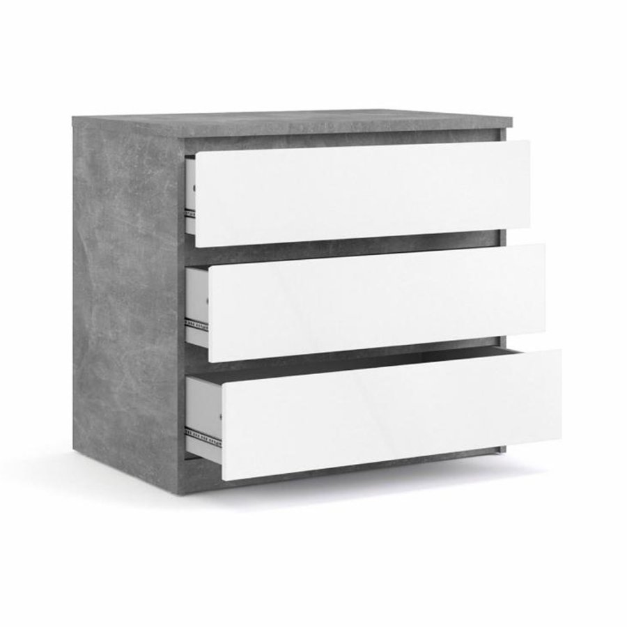 TVILUM Naia Kommode, m. 3 Schubladen - weiß/graue Folie und Kunststoff