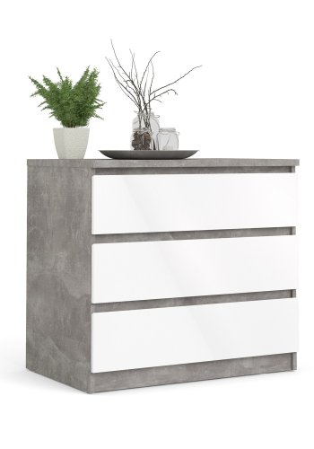 TVILUM Naia Kommode, m. 3 Schubladen - weiß/graue Folie und Kunststoff