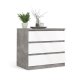 TVILUM Naia Kommode, m. 3 Schubladen - weiß/graue Folie und Kunststoff