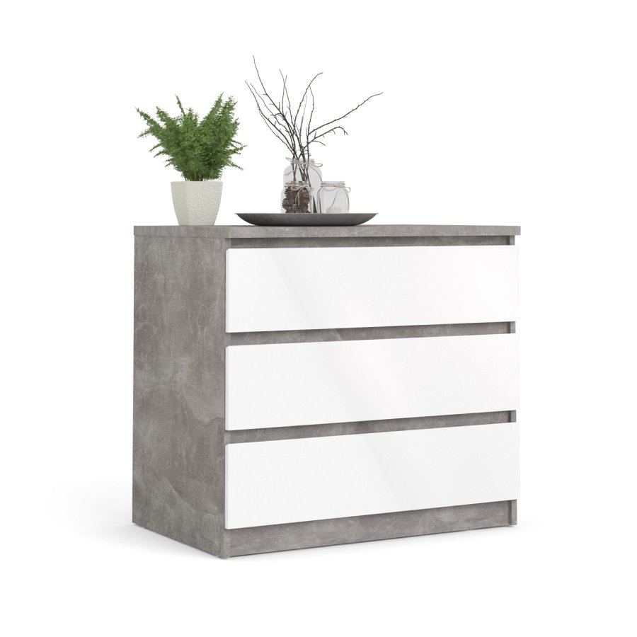 TVILUM Naia Kommode, m. 3 Schubladen - weiß/graue Folie und Kunststoff