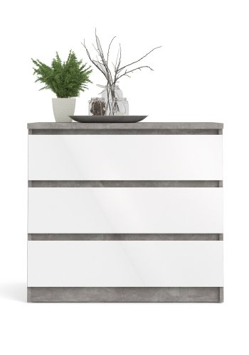 TVILUM Naia Kommode, m. 3 Schubladen - weiß/graue Folie und Kunststoff