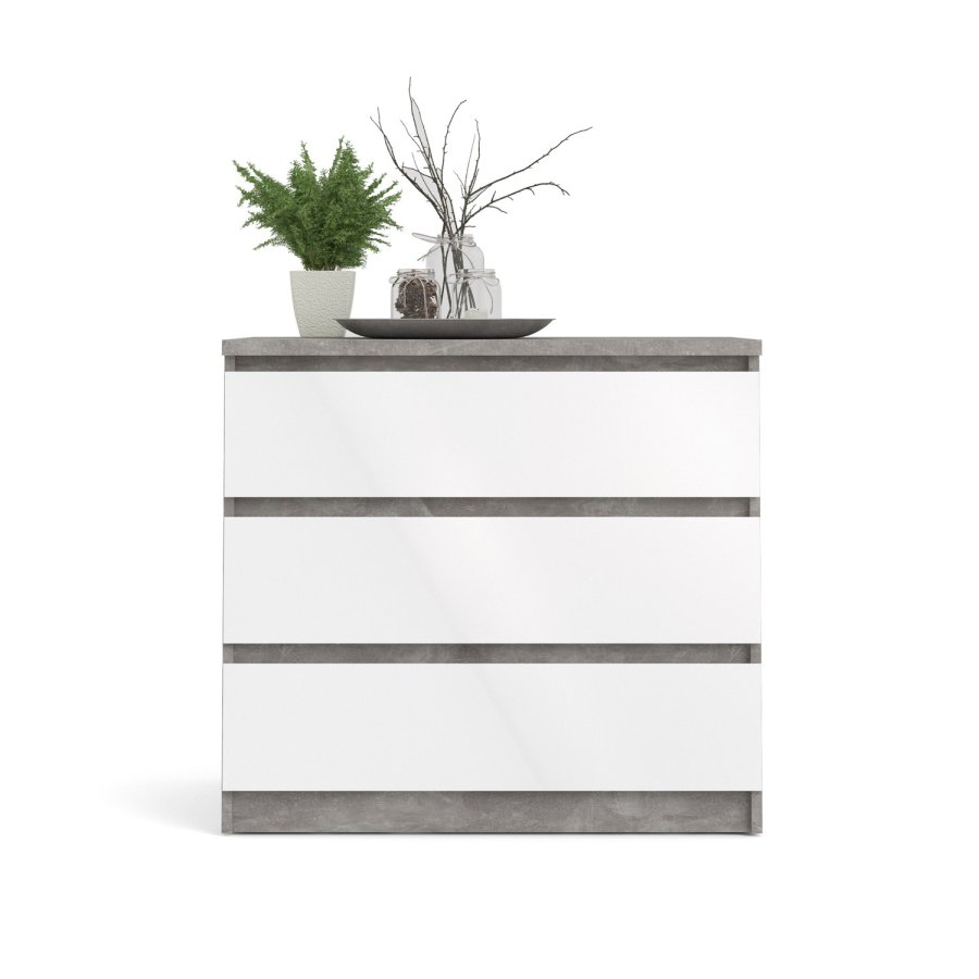 TVILUM Naia Kommode, m. 3 Schubladen - weiß/graue Folie und Kunststoff