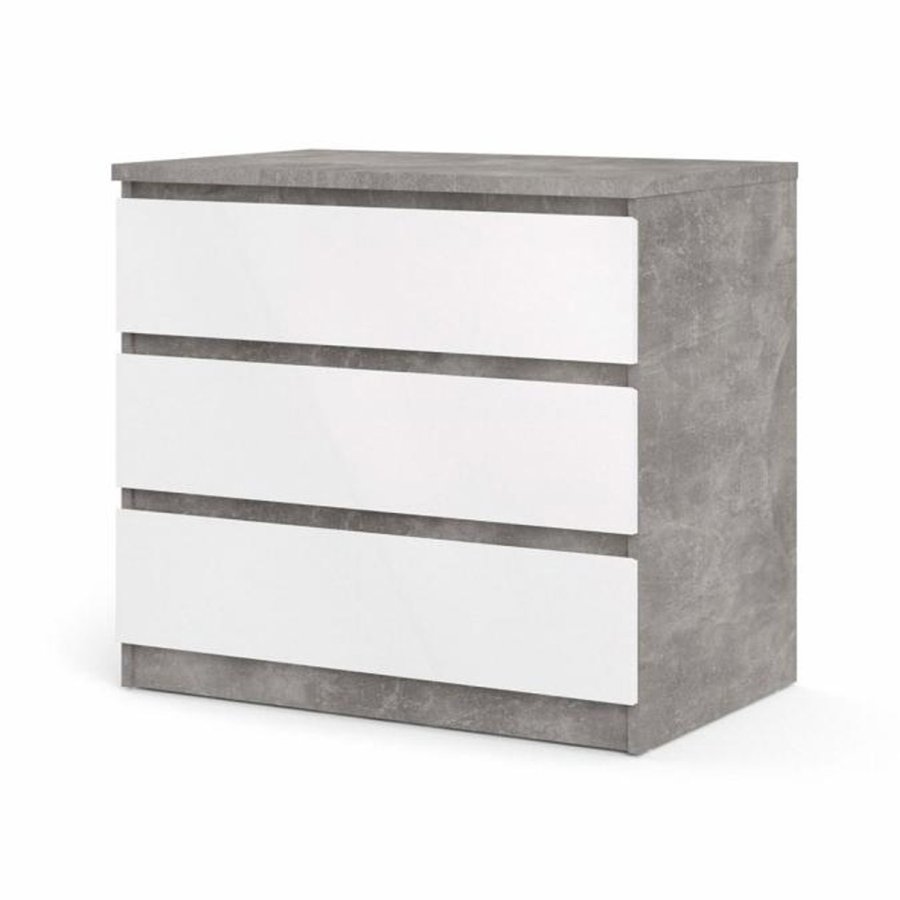 TVILUM Naia Kommode, m. 3 Schubladen - weiß/graue Folie und Kunststoff