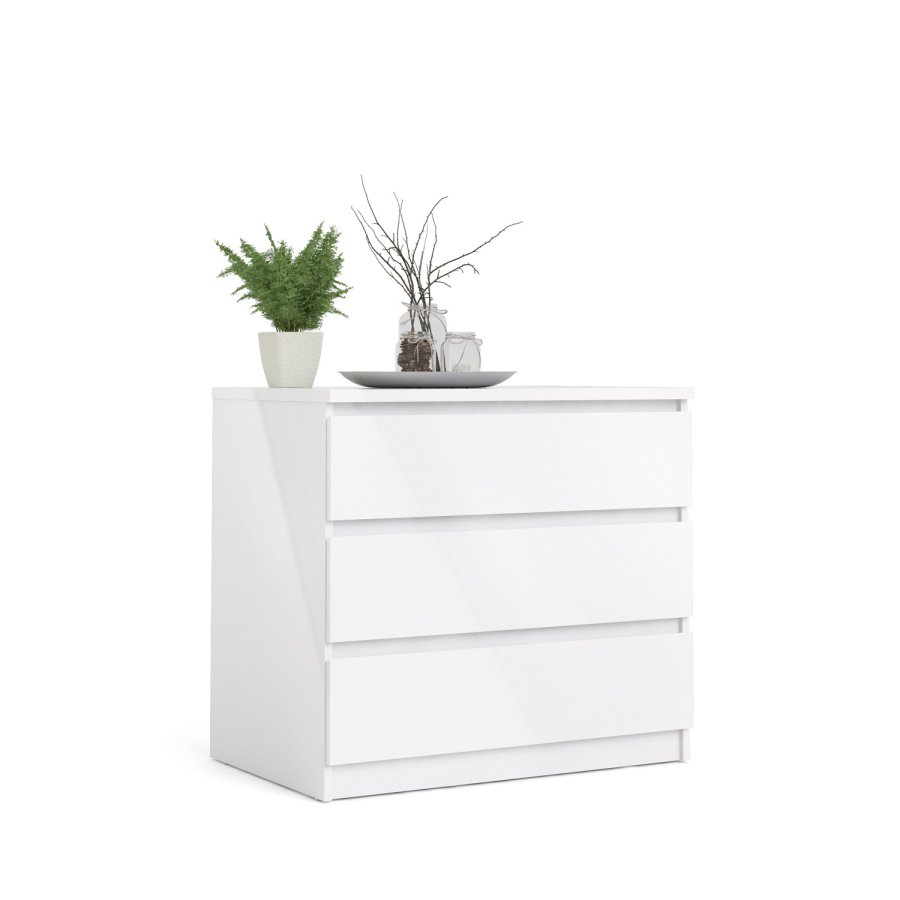 TVILUM Naia Kommode - weiß Hochglanz Holz, m. 3 Schubladen