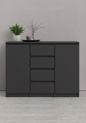TVILUM Naia Sideboard, m. 2 Türen und 4 Schubladen - schwarze Spanplatte (120,8x50)
