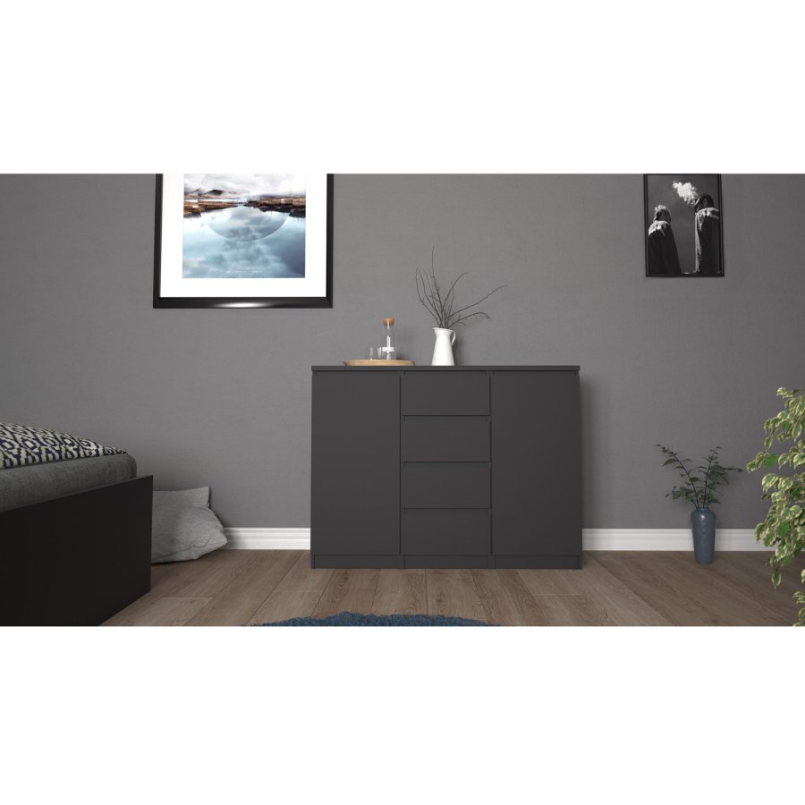 TVILUM Naia Sideboard, m. 2 Türen und 4 Schubladen - schwarze Spanplatte (120,8x50)