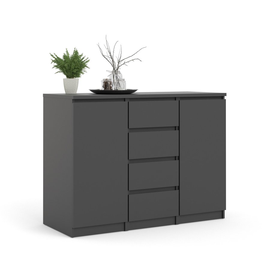 TVILUM Naia Sideboard, m. 2 Türen und 4 Schubladen - schwarze Spanplatte (120,8x50)