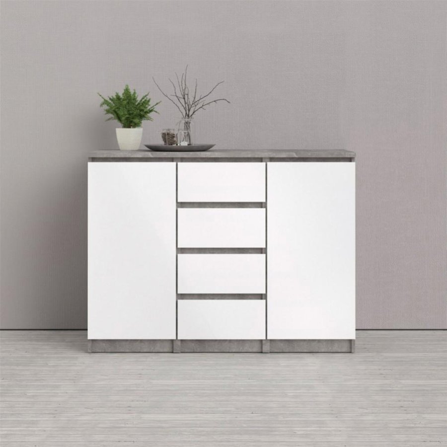 TVILUM Naia Sideboard, m. 2 Türen und 4 Schubladen - graue und weiße Folie (120,8x50)