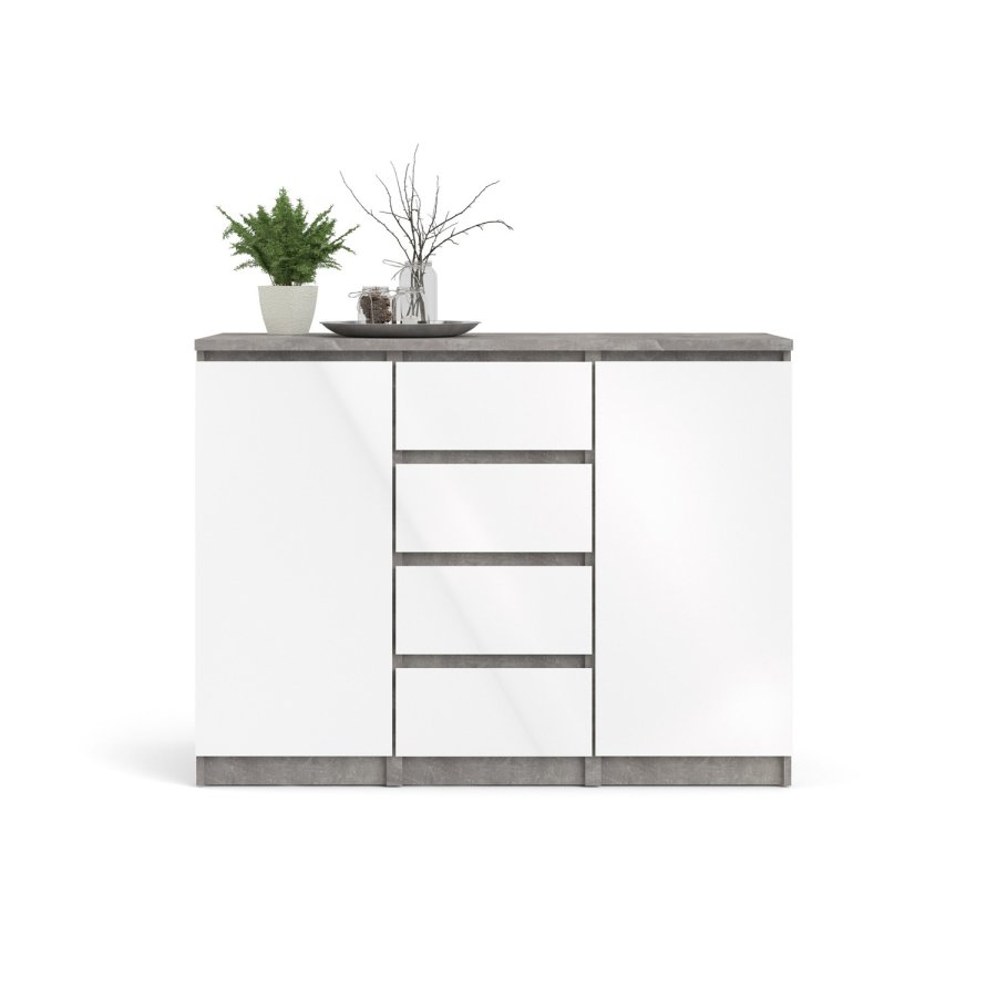 TVILUM Naia Sideboard, m. 2 Türen und 4 Schubladen - graue und weiße Folie (120,8x50)