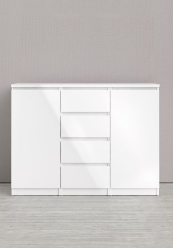TVILUM Naia Sideboard - Holz weiß Hochglanz, mit 2 Türen und 4 Schubladen