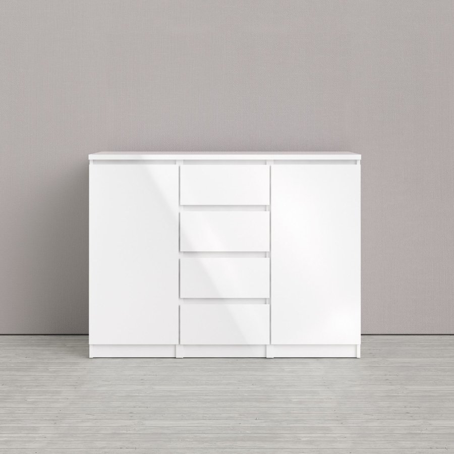 TVILUM Naia Sideboard - Holz weiß Hochglanz, mit 2 Türen und 4 Schubladen