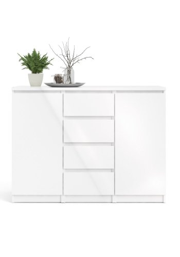 TVILUM Naia Sideboard - Holz weiß Hochglanz, mit 2 Türen und 4 Schubladen