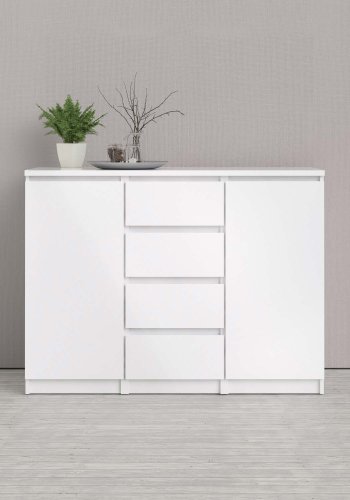 TVILUM Naia Sideboard - Holz weiß Hochglanz, mit 2 Türen und 4 Schubladen