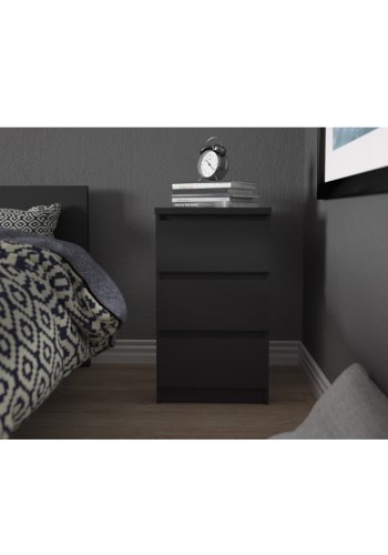 TVILUM Naia kommode, m. 3 skuffer - sort folie og plastik