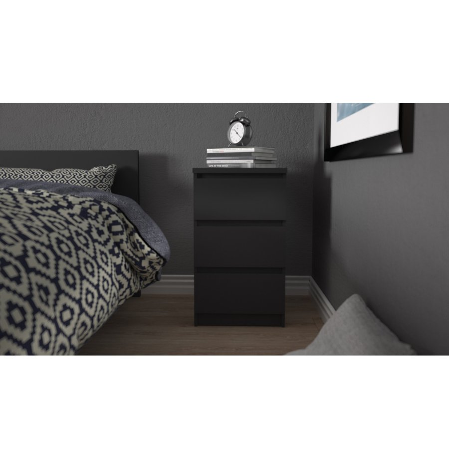 TVILUM Naia kommode, m. 3 skuffer - sort folie og plastik