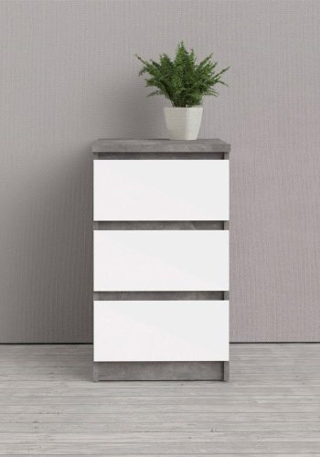TVILUM Naia Kommode, m. 3 Schubladen - weiß/graue Folie und Kunststoff