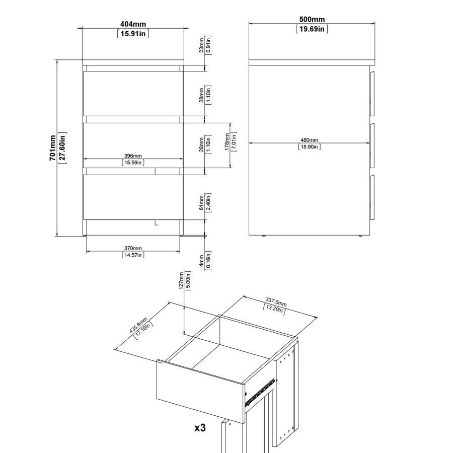 TVILUM Naia Kommode - weiß Hochglanz, m. 3 Schubladen 