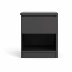 TVILUM Naia sängbord, med 1 fack och 1 lda - svart folie och plast (40,4x40)