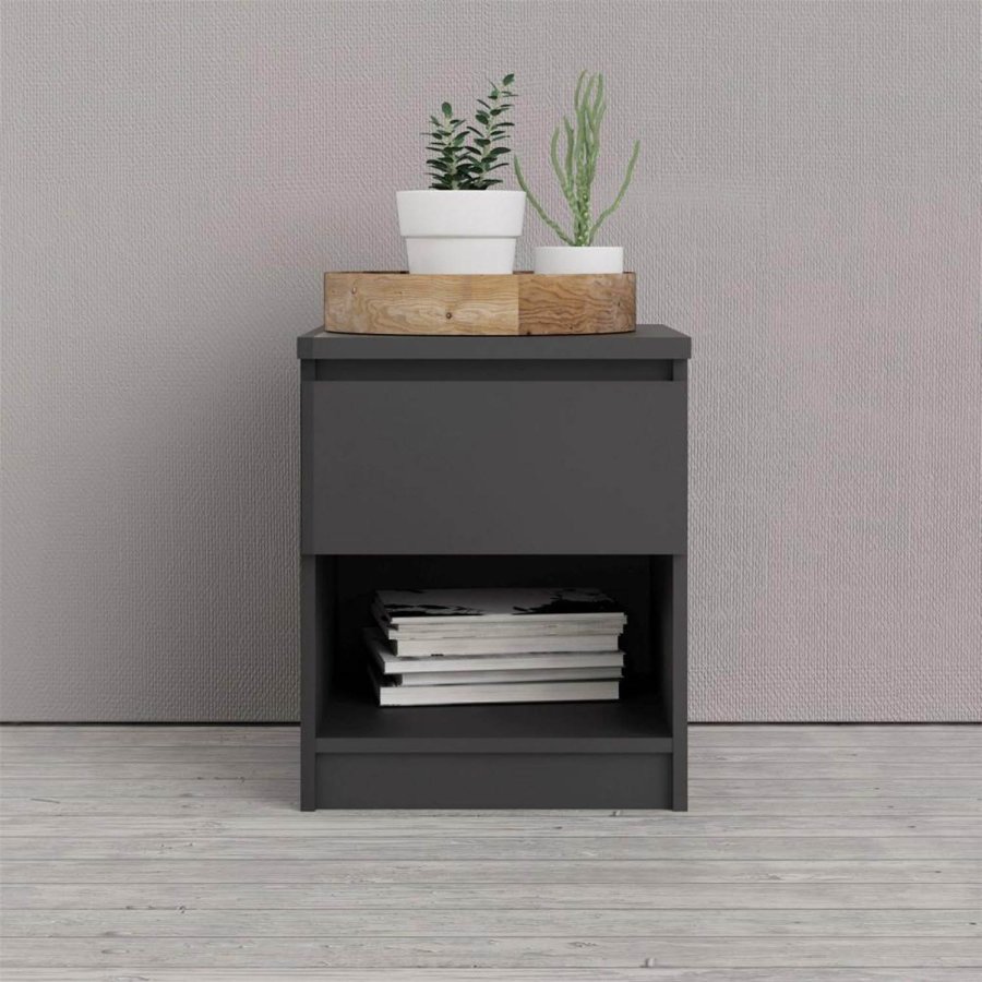 TVILUM Naia sengebord, m. 1 rum og 1 skuffe - sort folie og plastik (40,4x40)