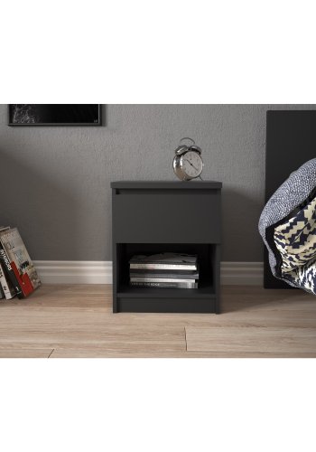 TVILUM Naia sengebord, m. 1 rum og 1 skuffe - sort folie og plastik (40,4x40)