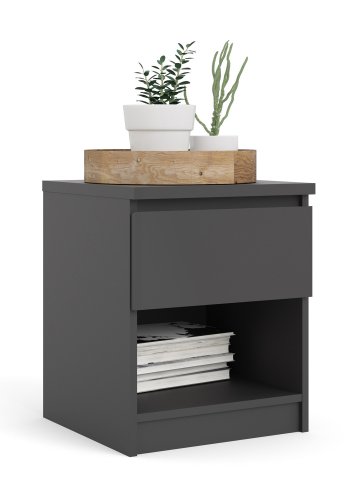 TVILUM Naia sengebord, m. 1 rum og 1 skuffe - sort folie og plastik (40,4x40)