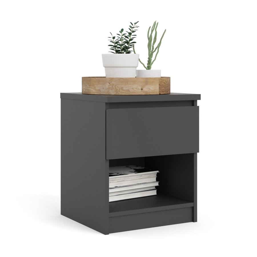 TVILUM Naia sengebord, m. 1 rum og 1 skuffe - sort folie og plastik (40,4x40)