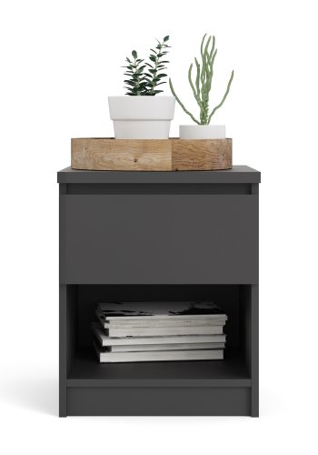 TVILUM Naia sengebord, m. 1 rum og 1 skuffe - sort folie og plastik (40,4x40)